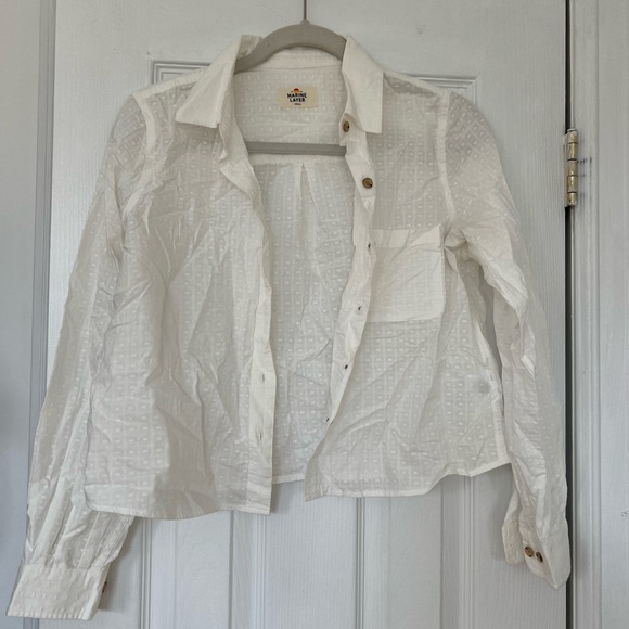 Marine Layer White Cropped Button Down - Picture 1 of 3